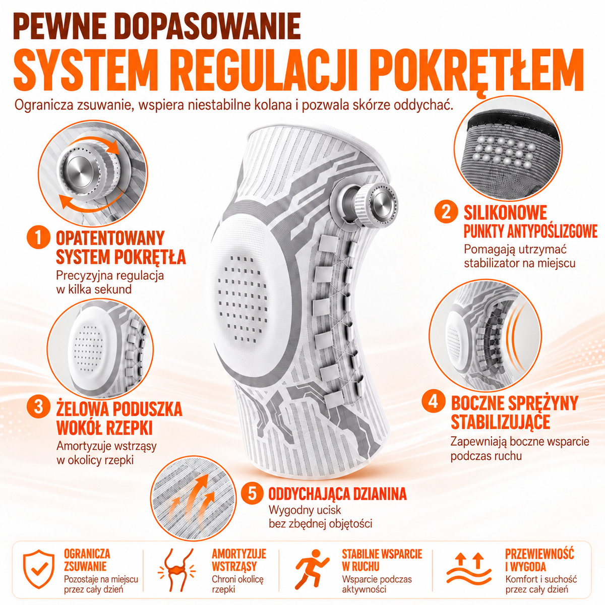 Opaska uciskowa na kolano z pokrętłem – budowa stabilizatora kolana